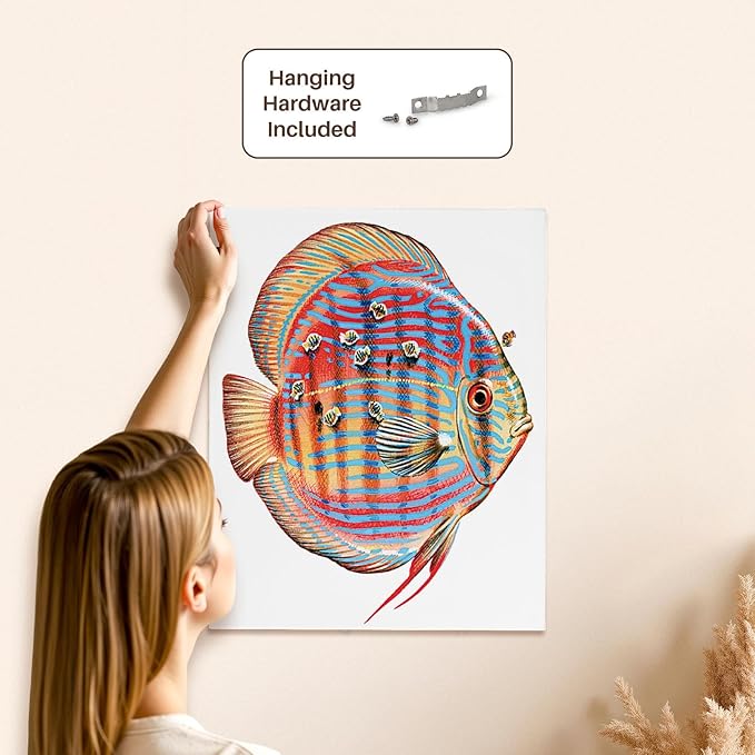 3dRose Discus Fish with Young Feeding off of the Parent fish Museum Grade Canvas Wrap 16x20