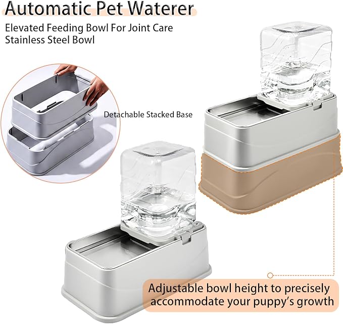 Marchul 2.1Gallon Elevated Dog Feeder and Water Dispenser, Adjustable Gravity Pet Feeder and Water Set with Stainless Steel Bowls, Designed to Protect Dog‘s Neck, Joints, Perfect for Cats and Dogs(8L)