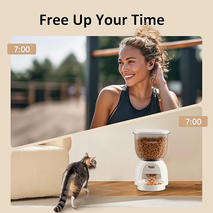 Distributeur Automatique de Croquettes pour Chat 5L/21 Tasses, Programmable avec Minuteur, Double Alimentation, 6 Repas et 1 à 20 Portions, pour Chats et Chiots