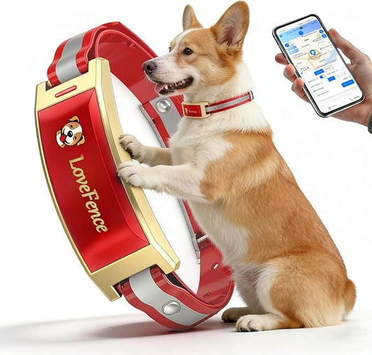 Wireless Electric GPS Dog Collar Fence for Dog with Free App:Invisible Pet Shock Barrier Containment System Yard Outdoor Perimeter,Stubborn Dog Train Bluetooth Collar for Dog Parent Red