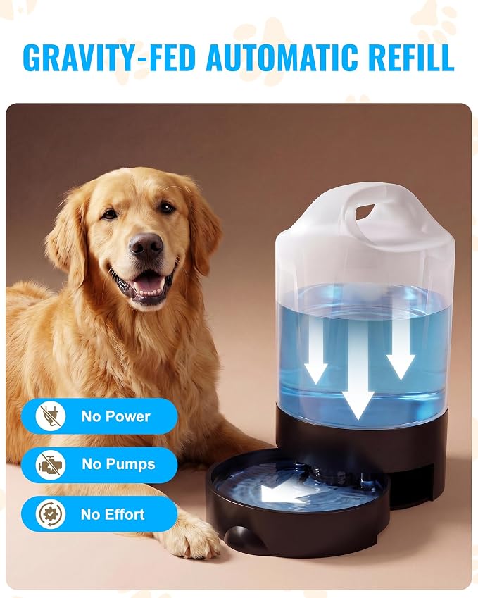 PETNF 1 Gallon Dog Water Dispenser with Handle | Gravity Fed Automatic Water Bottle with Pull-Out Bowl for Large & Multi-Dog, Portable for Travel Camping Hiking, BPA-Free