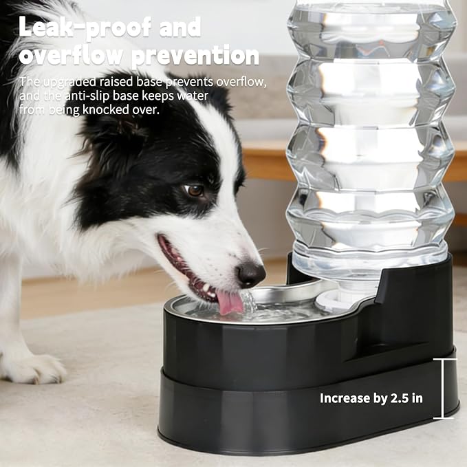 RIZZARI 9L Elevated Dog Water Dispenser: Filtered Gravity Waterer | Stainless Steel Bowl /Gravity Fed/No Power Needed/ Anti-Spill Base/Senior Dogs & Large Breeds/Indoor/Outdoor