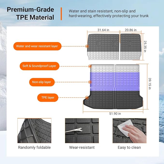 powoq Cargo Mat Compatible with 2022-2024 Ioniq 5 Backrest Mat Trunk Mat TPE Cargo Liner Back Seat Protector Replacement for 2022 2023 2024 Ioniq 5 Accessories (Trunk Mat+Backrest Mats)
