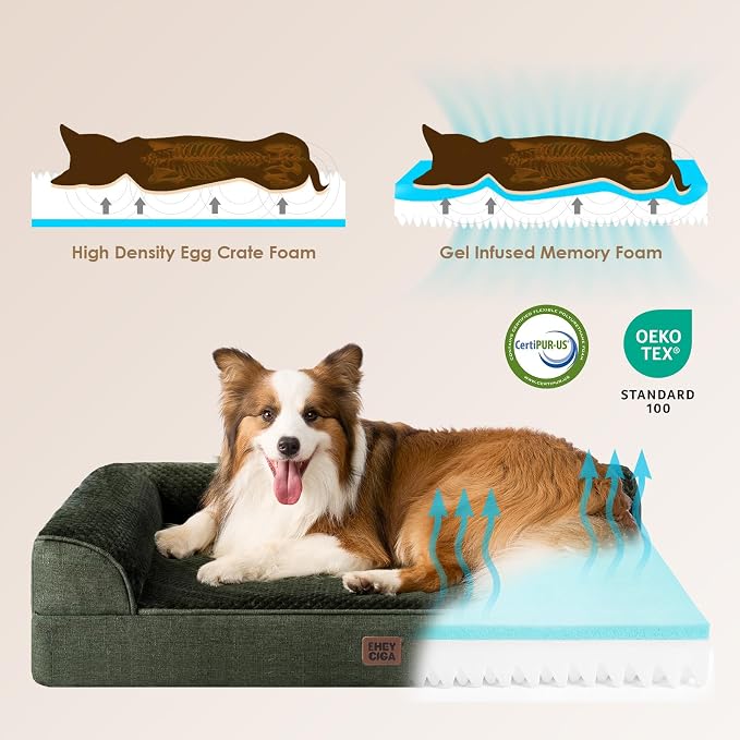 EHEYCIGA Memory Foam Dog Bed Large Size Dogs, Orthopedic Dog Bed Large with Washable Removable Cover, Waterproof Pet Sofa Couch with Nonskid Bottom, 36x27x6, Dark Green | Washable Removable Cover, Waterproof Flat Pet Sofa Couch with Nonskid Bottom, 36x...