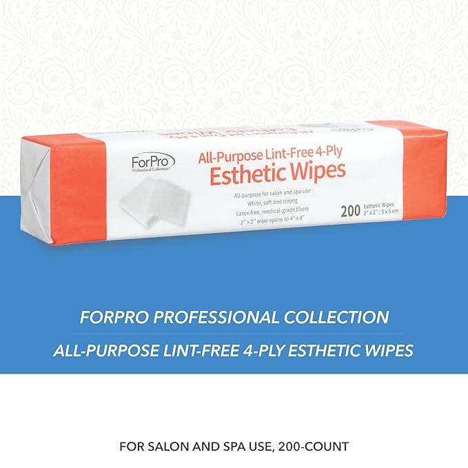 ForPro All-Purpose Lint-Free 4-Ply Esthetic Wipes, for Salon and Spa Use, Soft, Strong and Durable, Latex-Free, Medical-Grade Fibers, 2” x 2”, 200-Count (Pack of 3)