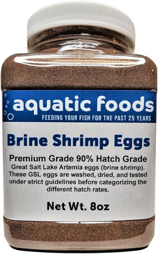 Aquatic Foods Inc. Brine Shrimp Artemia Eggs, Premium Grade 90% Hatch Rate from The Great Salt Lake, Utah, USA…8oz Med Jar
