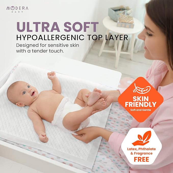 Organic Cotton Enhanced Disposable Changing Pad Liners | 16x18 Hypoallergenic Super Soft Ultra Absorbent Waterproof Quilted Underpads for Baby Diaper Table & Travel, Leak Proof, Mess Free (100 Pack)