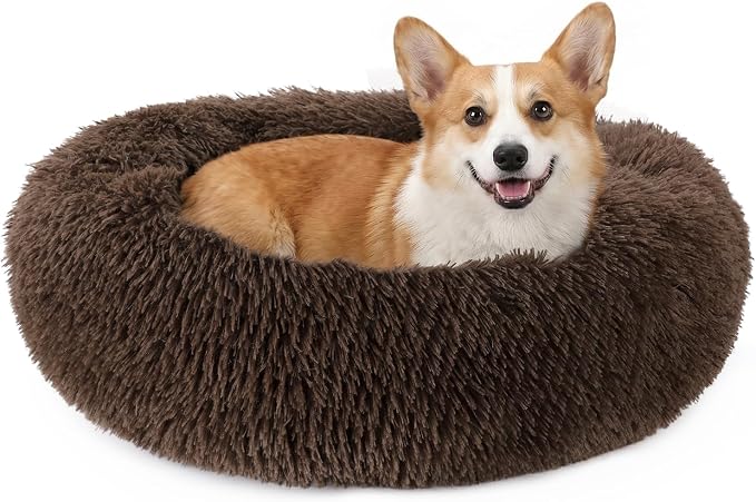 MIXJOY Orthopedic Dog Bed Comfortable Donut Cuddler Round Pet Beds Ultra Soft Washable Dog and Cat Cushion Bed (30'', Coffee)