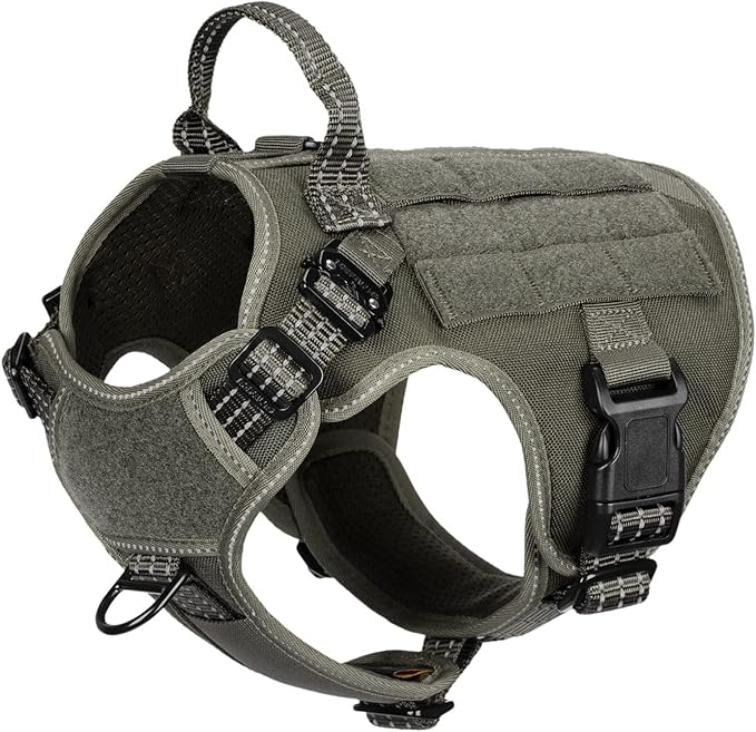 ICEFANG Tactical Dog Harness for Small Dogs,Reflective No Pull Dog Vest | with Control Handle,Adjustable,Front Hook,2 Leash Clips,Soft Padded,MOLLE Panel,Green,Small