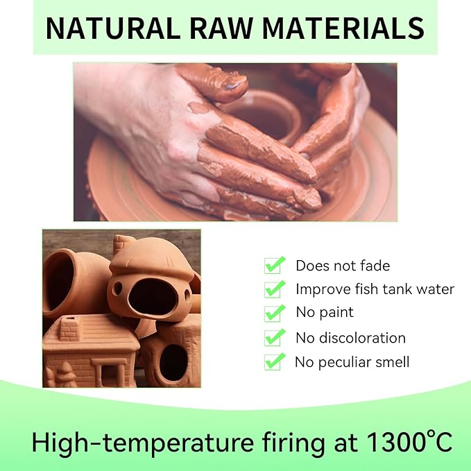 Saim Betta Fish Tank Accessories,Ceramics Mushroom House Aquarium Decorations Hideout Hideaway Spawning Cave Decor for Shrimp Betta Goldfish (No Paint + Betta Leaf Pad+Silicone Plug)