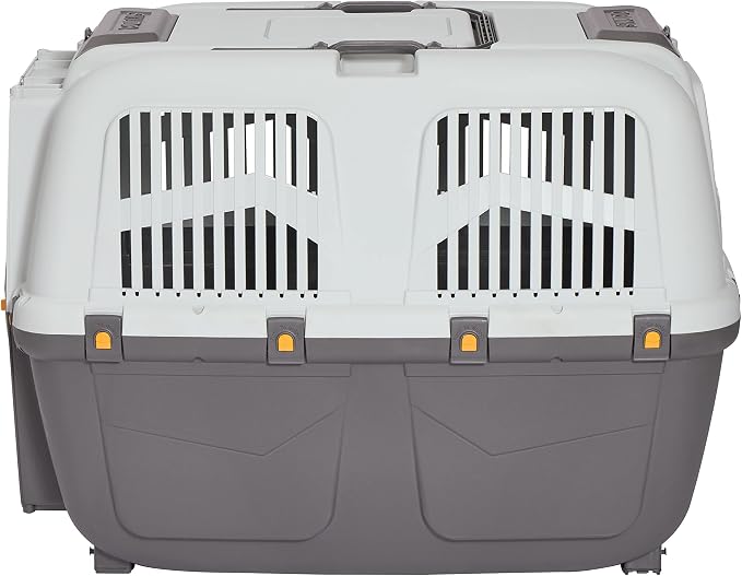 Skudo by MidWest 42-Inch Travel Carrier, Gray, Fits Pets up to 80 lbs | Hard-Sided Pet Carrier, Travel Crate with Handle, Ventilated Design, Locking Tabs, Easy Assembly