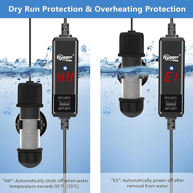 hygger Small Aquarium Betta Heater, Submersible Fish Tank Heater 10W/25W/50W/100W with LED Digital Display, Suitable for Marine Saltwater and Freshwater up to 5/10/16/26 Gallon