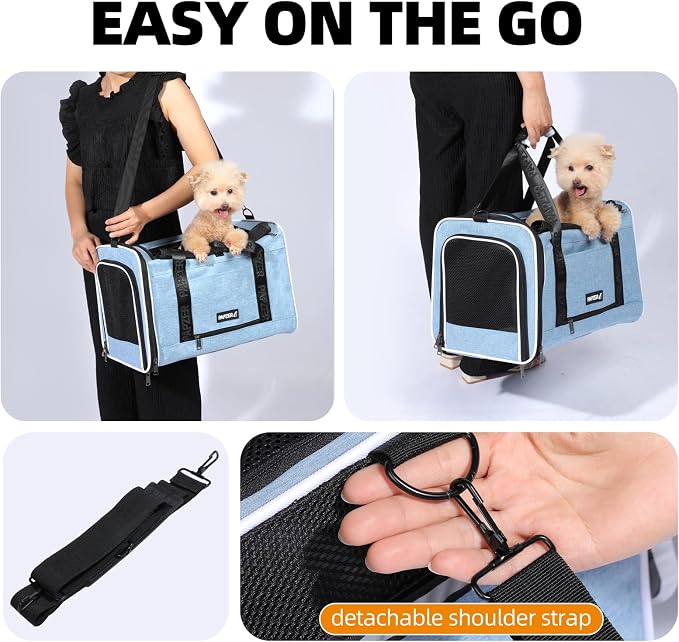 Cat Carrier for Travel, Soft-Sided, Top Loading, Privacy Curtain, to 20 lbs | Medium Pet Carry Bag Anxious Cat, Vet Visits Car Transport, Luggage Sleeve Suitcase Attachable Small Puppy Crate Kennel Blue
