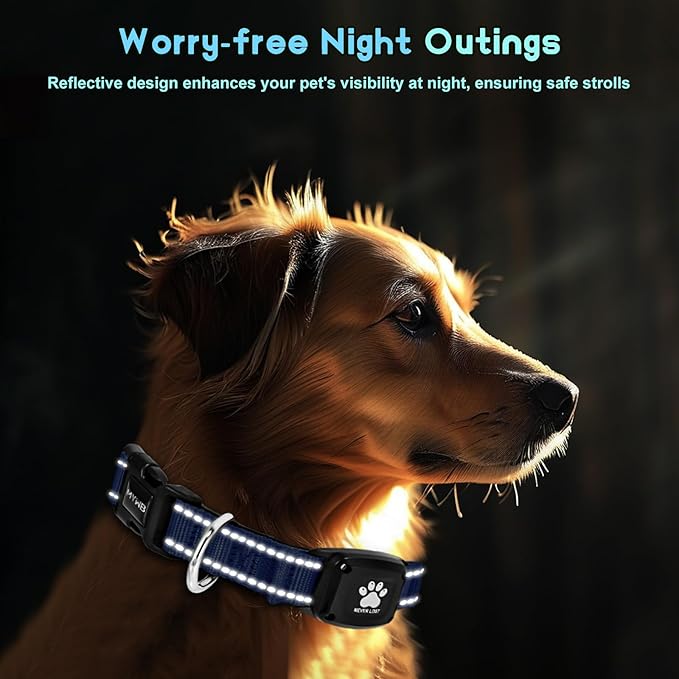 GPS Dog Collar Tracker 2-in-1,Reflective Waterproof Pet Collar,iOS-Only,No Monthly Fees,Unlimited Range,Dog Tracking Collar Pet Tracker,for Small Medium Large Dogs(S (12.6"-16.5"), Blue)