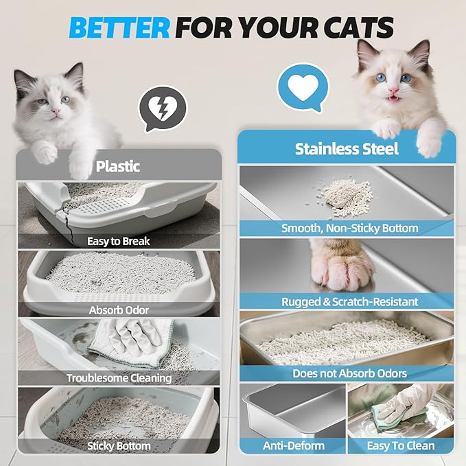 WoofiGo Enclosed Stainless Steel Cat Litter Box with Lid, XL Extra Large Litter Box for Big Cats, Metal Litter Pan High Sided, Never Absorbs Odors, Anti-Urine Leakage, Include Scoop (Dark Grey)