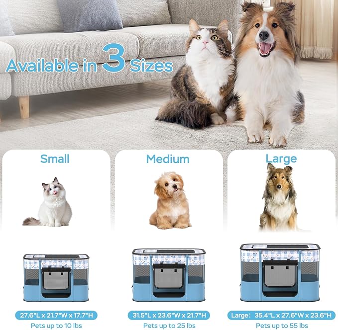 XRG Foldable Pet Playpen,Indoor Cat cage Puppy Crates L(35.4"x27.6"x23.6") | Portable Cat Kennel with Upgrade Breathable Mesh，Sturdy Kitten Playpen Indoor & Outdoor for Rabbit or Small Animals，Blue