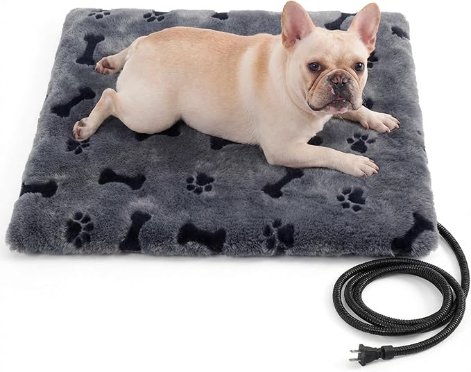 Pet Heating Pad for Cats Dogs Indoor & Sheltered Outdoor Waterproof Heated Cat Bed Heated Dog Bed Chew Resistant Cord Constant Temperature Gray Paw Print 20 x 16 Inch