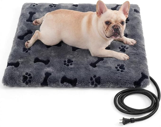 Pet Heating Pad for Cats Dogs Indoor & Sheltered Outdoor Waterproof Heated Cat Bed Heated Dog Bed Chew Resistant Cord Constant Temperature Gray Paw Print 20 x 16 Inch