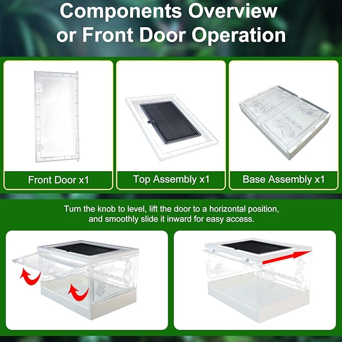 Folding Reptile Terrarium 17" × 12" × 10" – Portable Clear Habitat Tank with Front Opening Door & Ventilation, Easy Assembly for Geckos, Lizards, Snakes, Turtles, Spiders & Amphibians