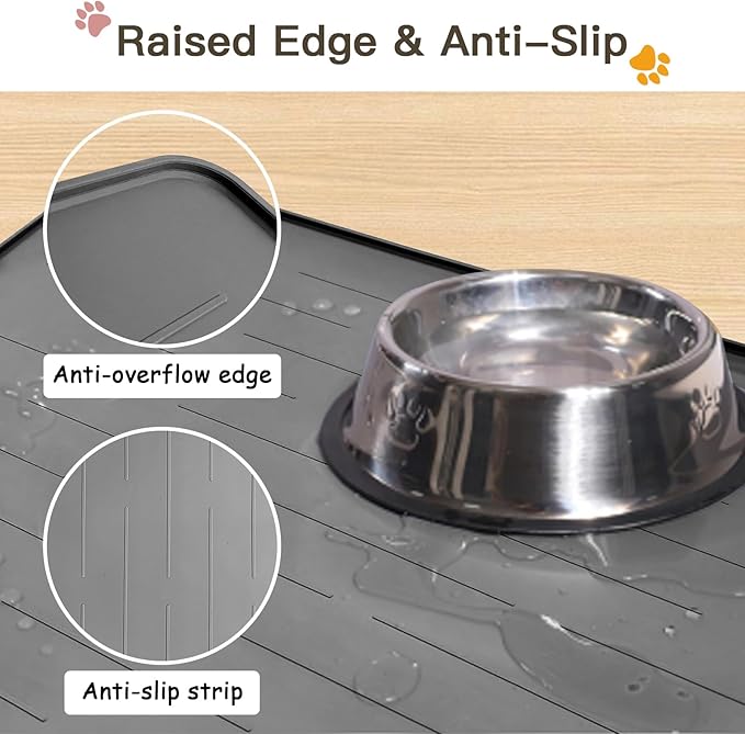 Largest Dog Food Mat, 39.5"x29.5" Silicone Dog and Cat Mat for Food and Water Bowls, Thinken Waterproof Non-Slip XXXL Pet Feeding Mat for Floors (Dark Blue)