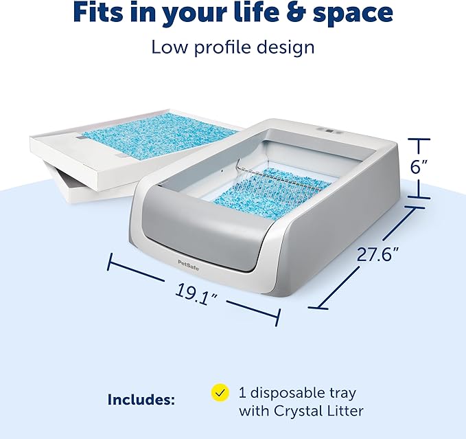 PetSafe ScoopFree Crystal Pro Legacy Automatic Self-Cleaning Cat Litter Box – Includes 1 Disposable Crystal Litter Tray – Advanced Odor Control – Not Enclosed – Gray (PAL00-16805)