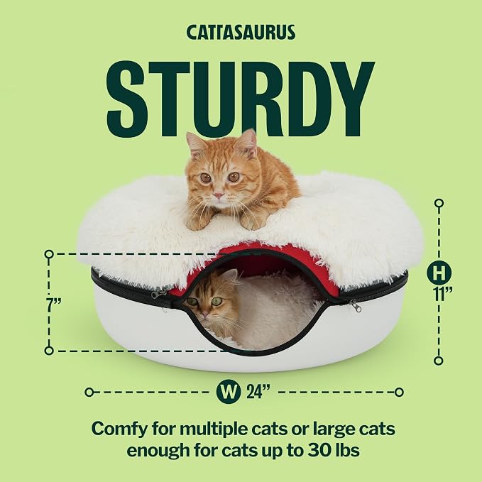 Peekaboo Cat Cave for Multiple & Large Cats Up to 30-45 Lbs, Fluffy Cat Beds & Furniture, Scratch Detachable & Washable Tunnel Bed, Comfy Donut Bed (Ruby Snowball, Large (Calming))