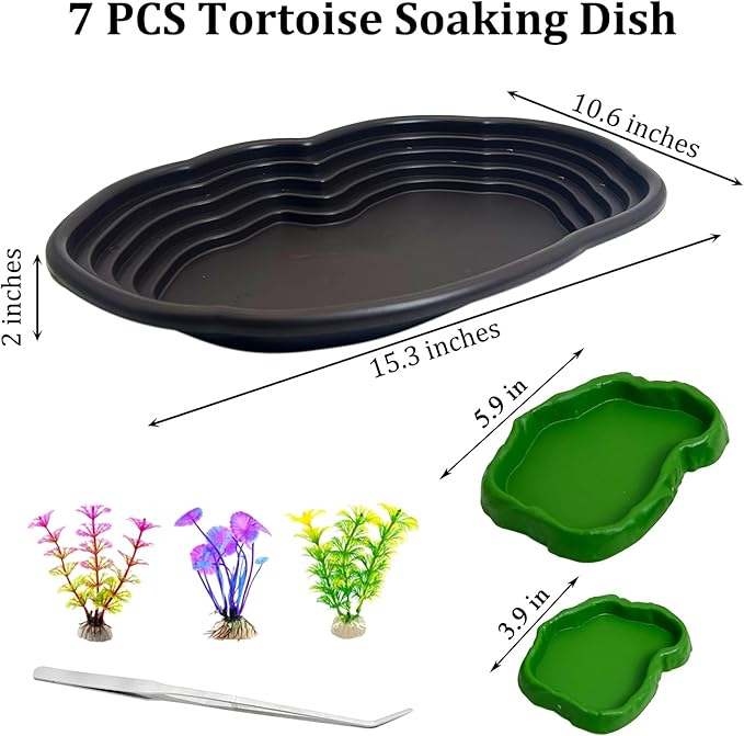 Reptile Bathing Pool 7 Pcs Tortoise Water Dish with Ramp Extra Large Turtle Feeding Bowl with Steps Reptile Food & Water Dishes 2-in-1 Gecko Habitat Decoration Accessories Lizard Bath Tub
