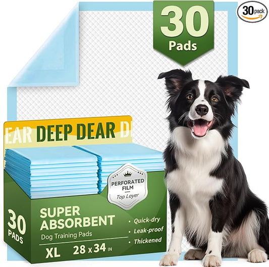 DEEP DEAR Extra Large Dog Pads 28"x34", 30 Count Thicker Puppy Pads XL, Super Absorbent Pee Pads for Dogs, Disposable Incontience Underpads for Doggies, Cats, Rabbits, Pups, Leak-Proof Pet Potty Mats