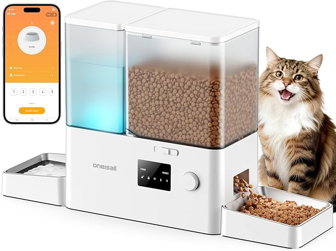 oneisall 5G WiFi Automatic Cat Feeder and Water Dispenser, 36Cups/8.5L | App Control, 2-in-1 Auto Cat Feeder, Gravity Water Dispenser, Large Capacity, Smart Cat Feeder for Dry Food, for Cats, Pets