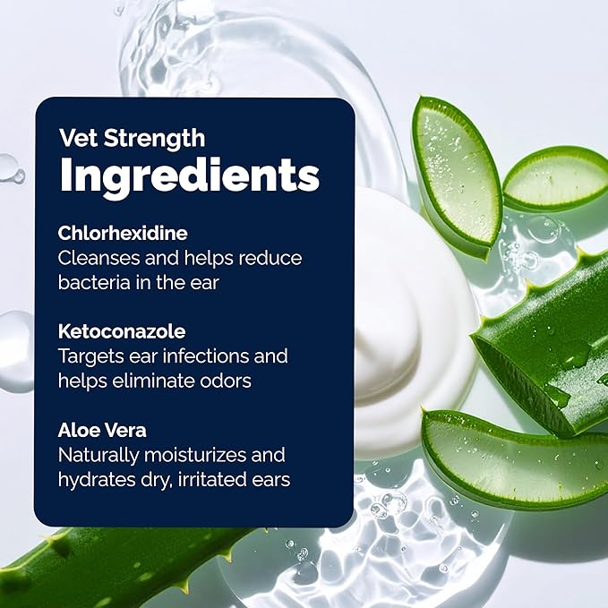 Vetnique Oticbliss Advanced Strength Dog Ear Infection Treatment Flush, Antiseptic Cat & Dog Ear Cleaner Solution Medicated with Chlorhexidine & Ketoconazole Helps with Ear Yeast (12oz Flush)