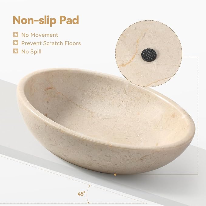 Karibiber Natural Marble Cat Bowl, Weighted 1.5lb Cat Food Bowl for Cat and Small Dog, Small Animal Pet Food Dish Non-Slip, Shallow Dish for Whisker Fatigue Relief, Premium Beige Stone for Home Decor