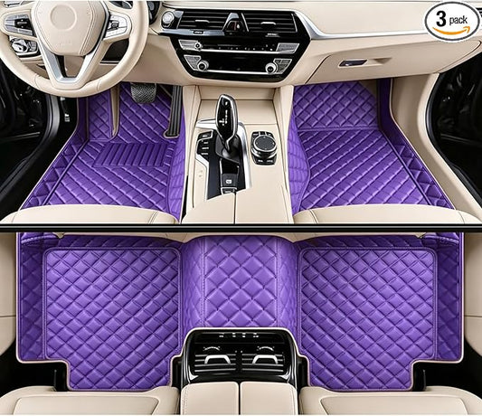 Custom Car Mats – Add Your Own Text or Image, Premium Leather Floor Mats, Personalized Gift-Ready Full Set for Sedan SUV Truck - Purple