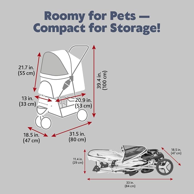 Trixie Foldable Pet Stroller for Cats and Dogs, Pet Carrier Strolling Cart with Weather Cover, Storage Basket, Cup Holder, Pink