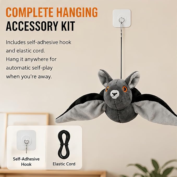 Flying Bat Toy for Dogs & Cats, Flapping Wings Interactive Pet Toy，2 | Flapping bat toy with chirping engages cats and dogs, mimics real flying motion. Cute interactive pet teaser