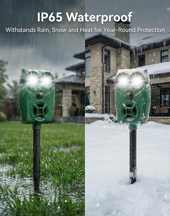 Solar Ultrasonic Animal Repeller with Motion Sensor, Deer Repellent Devices with LED Light, Waterproof Cat Repellent Outdoor, Dog Deterrent for Yard Garden to Repel Raccoon, Squirrel, Fox