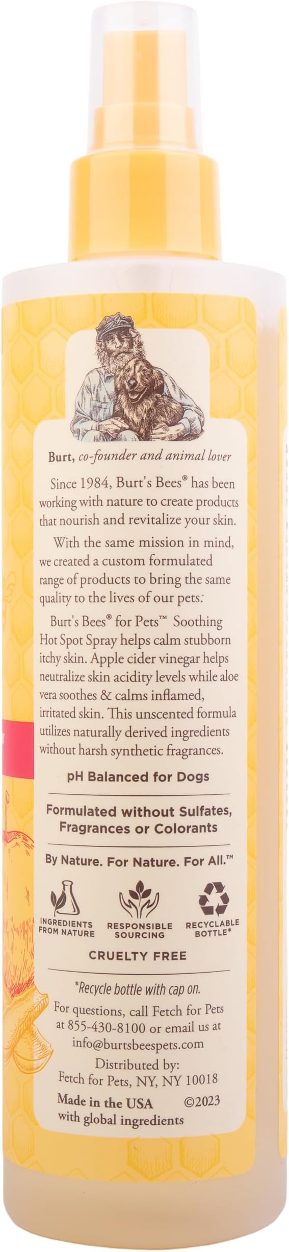 Burt's Bees for Pets Hot Spot Spray for Itchy Dogs with Apple Cider Vinegar and Aloe Vera, Soothes Itchy Skin, 95% Natural Origin Formula, Unscented, pH Balanced, 10 Fl Oz - 2 Pack