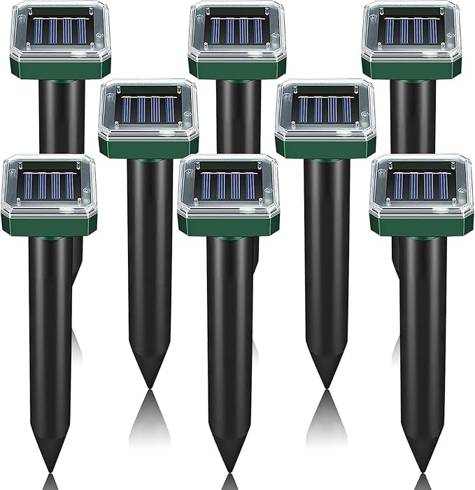 8 Pack Mole Repellent Solar Powered Sonic Mole Deterrent Spikes, Snake Gopher Vole Repellent for Lawn Garden & Yard Gopher Deterrent, Groundhog Repeller
