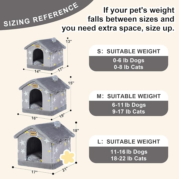 Cute Cat Beds for Indoor Cats,Foldable Cat House with Non-Slip Bottom,Grey | S Size Kitten Bed for 0-6 Lb Dogs and 0-8 Lb Cats,Soft Cozy Dog Cave Bed,Cat Nest Puppy Cave