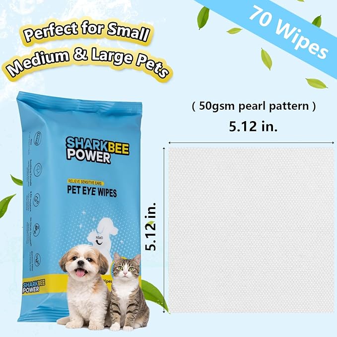 Bamboo Pet Eye Wipes for Dogs & Cats, Remove Tear Stains & Discharge, Daily Eye Cleaning for Clear & Bright Eyes (70)