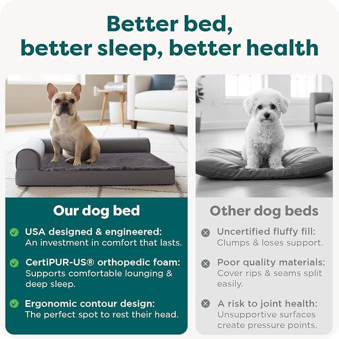 FurHaven Orthopedic Dog Bed for Medium Dogs, L-Shaped Chaise Mattress with Orthopedic Egg Crate & a Solid Orthopedic Foam Base for Joint Support, Washable Cover, Medium, Plush & Velvet, Platinum Gray