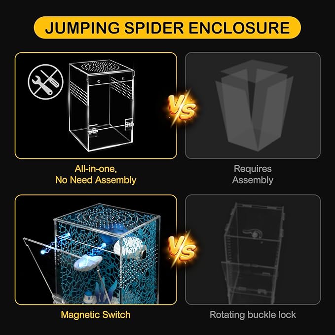 Large Jumping Spider Enclosure Kit,Escape Proof Reptile Tank,Praying Mantis Terrariums,Transparent Acrylic Bug Habitat,Arboreal Tarantula Cribs Cage,Insect Starter Container,Critter Keeper Sea