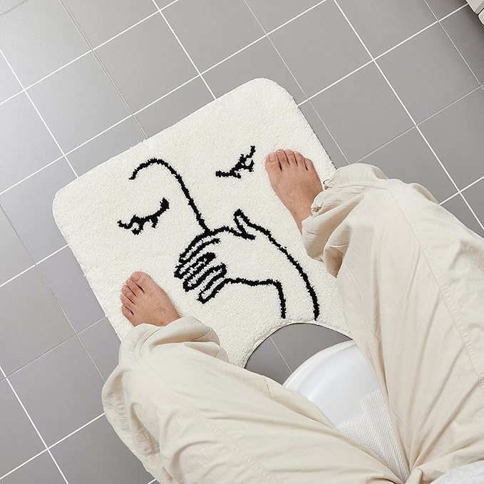 Drydiet Toilet Rug U Shaped Washable Soft and Absorbent Bathroom Rugs Non Slip Bath Mat Machine Wash Bathroom Contour Rug for Toilet Base, 24 x 20 Inch(Stick Figure)