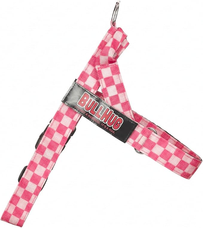 Adjustable Dog Harness– No Pull, No Choke – for English Bulldogs, French Bulldogs, Pugs & Broad-Chested Breeds – Easy, Safe Walks (Pink, Checker XL)