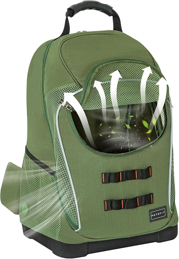 Petsfit Pet Dog Carrier Backpack with Upgraded Weight Reduction Design, Cat Dog Backpack with Large Ventilations, Easy-Fit for Traveling Hiking Camping for Small Medium Dogs and Cat, Green
