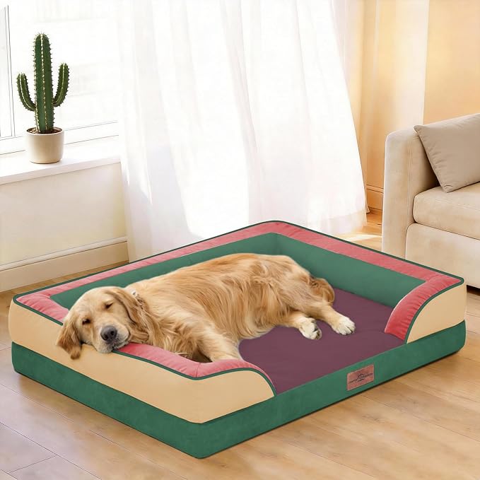 Comfort Expression Orthopedic Dog Bed for Extra Large Dogs with Bolster | Waterproof Dog Couch Bed with Washable Cover & Non-Slip Bottom, Supportive Egg Crate Foam XL Pet Bed, 42x30 Inch