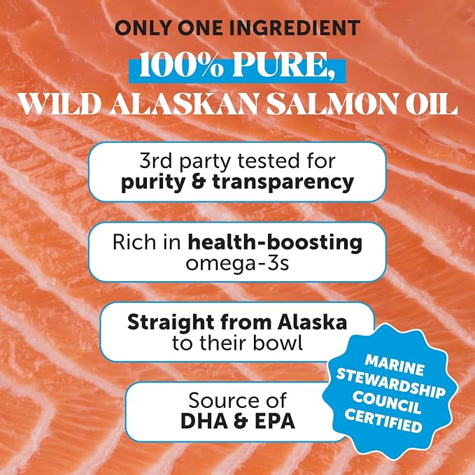 Wild Alaskan Salmon Oil for Dogs & Cats - Omega-3 Fish Oil with EPA + DHA Omega Fatty Acids, Sockeye Salmon, Skin & Coat Support, Pure Food Topper, Supports Joints, Brain & Heart Health - 32 oz