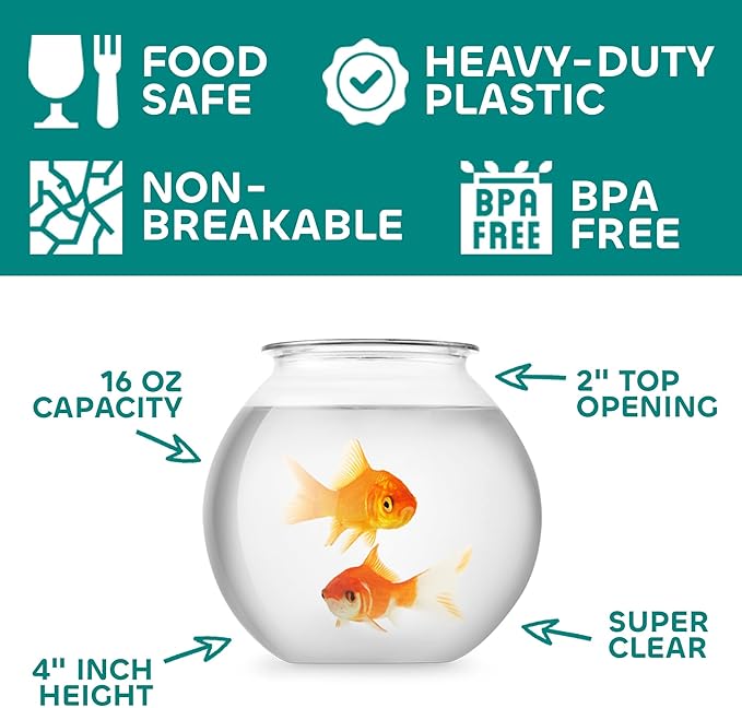 JoyServe 16 Oz Plastic Fish Bowl (48 Pack) 4 Inch Heavy Duty Plastic Ivy Bowls, for Candy, Carnival Games, Prizes, Centerpieces and Party Decoration Supplies, BPA-Free