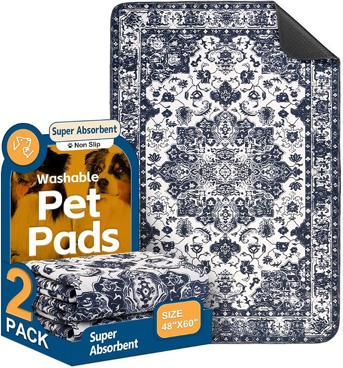 Washable Pee Pads for Dogs, 2 Pack Reusable Puppy Training Pads 60"x48" Super Absorbent Waterproof Dog Training Pads, Non-Slip Potty Pads, Whelping Pads Litter Mat Navy Blue