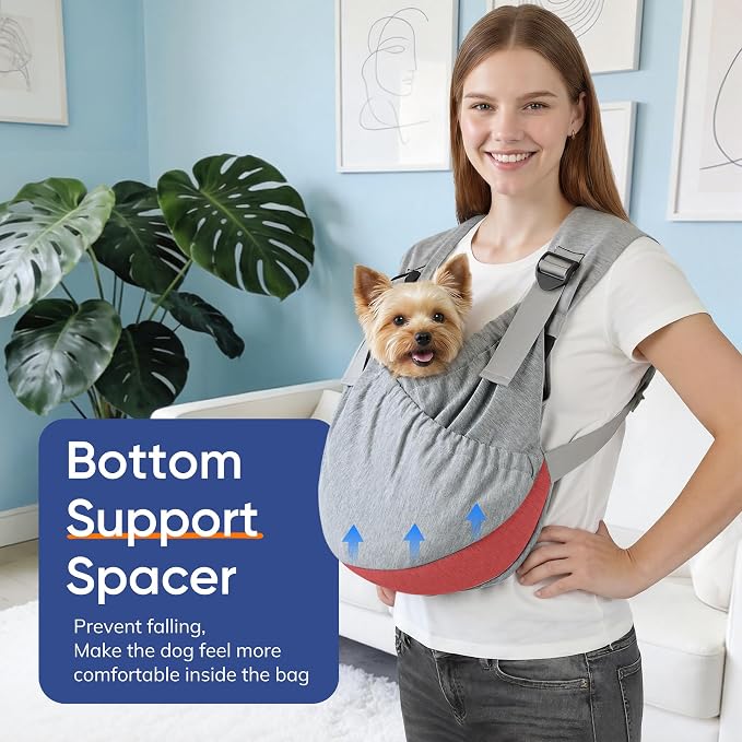 Supet Dog Sling Carrier for Pets, Adjustable Hands Free Front Chest Pouch | Reduces Back & Neck Pain Anti-Anxiety Backpack, 62% Cotton Blend Soft Bag, Fit Dogs, Cats, Puppy (Grey Plus 11-18Lbs)
