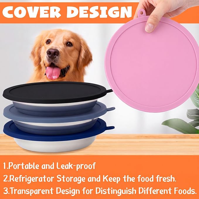 Patelai Stainless Steel Dog Bowls with Silicone Lids for 1.9 Cups Portable Food and Water Dishes for Pets Sealable Containers for 6.3" for Cats & Small Dogs(8 Pcs,Black,Gray,Dark Blue,Pink)